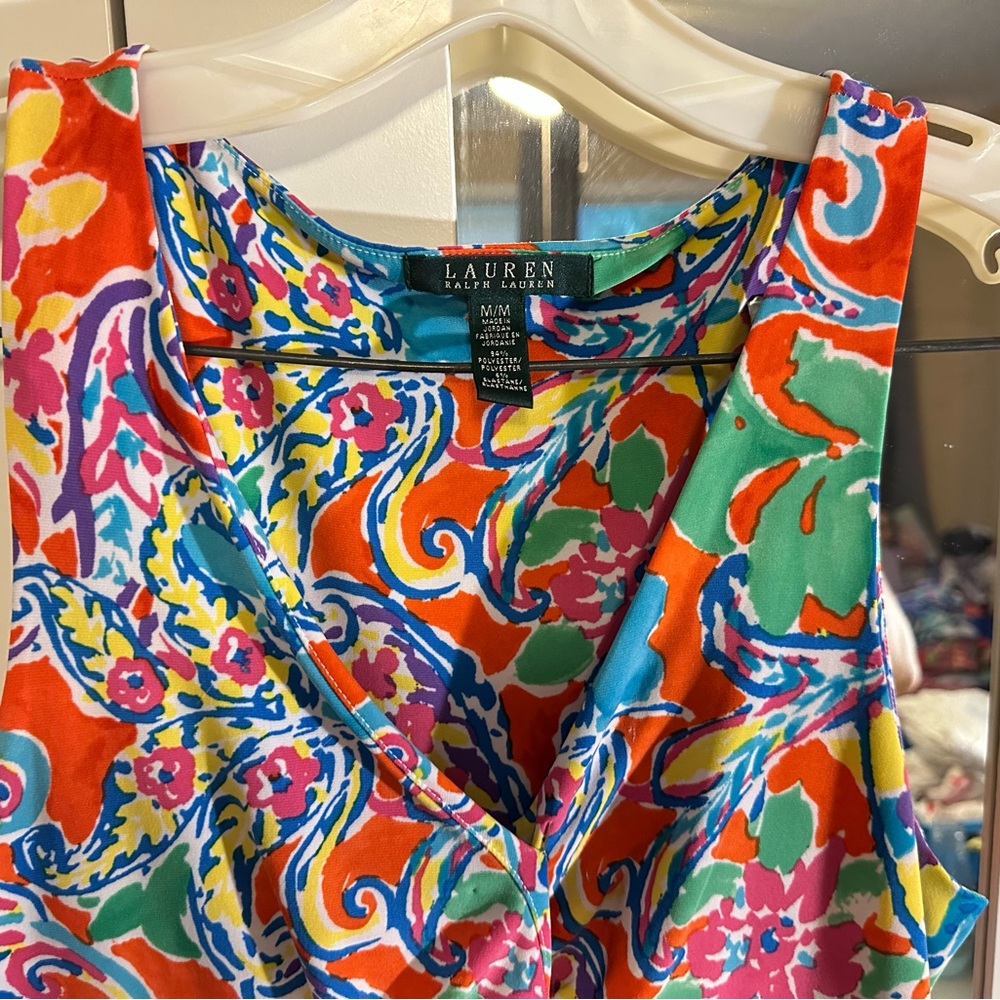 Ralph Lauren Multicolor Paisley-Print Midi Dress — Orange, Green, Blue, Pink